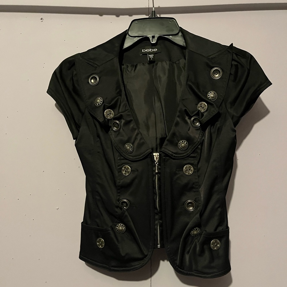 RARE-Bebe “Baddie” Button-Detail Cropped Mini Blazer